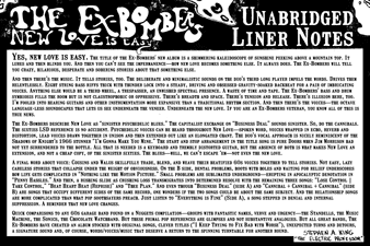 The complete and unabridged original liner notes by The Electric Professor Stephen A. King for The Ex-Bombers "New Love Is Easy" album.